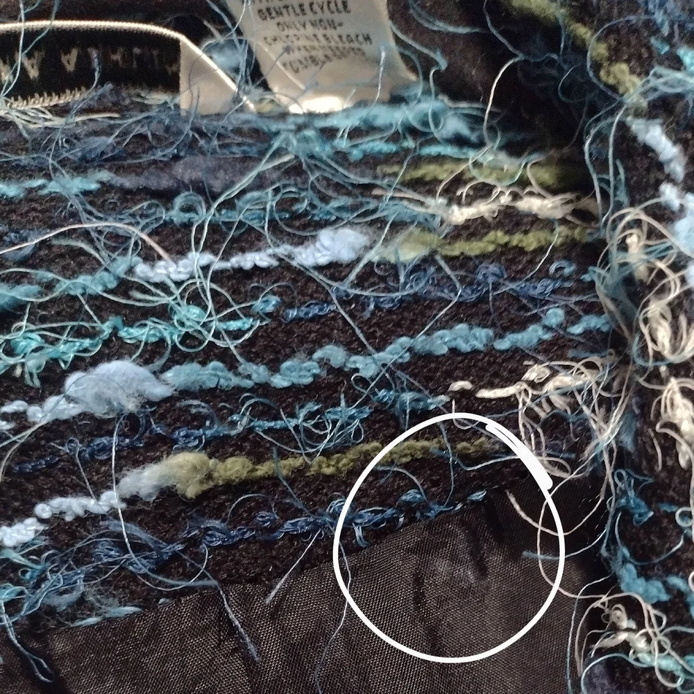 Laura Ashley Y2K Boucle Eyelash Fringe Coat Blue Green Black Stripe Size M
